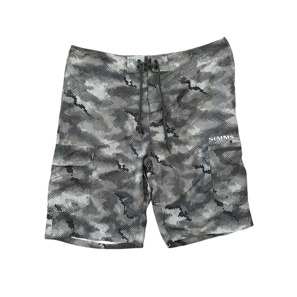 Simms Surf‎ Shorts Men's 38 Hex Camo Sterling Gray Cargo Pockets UPF 50 Fishing